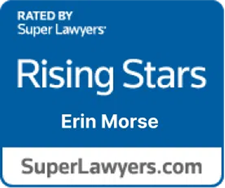 Super Lawyers Rising Stars badge awarded to Erin Morse for excellence in legal services.