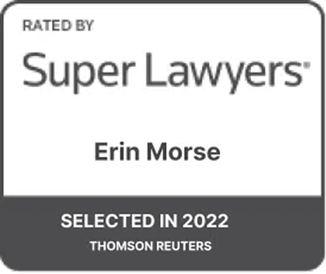 Super Lawyers 2023 badge recognizing Erin Morse for excellence in family law and legal representation.